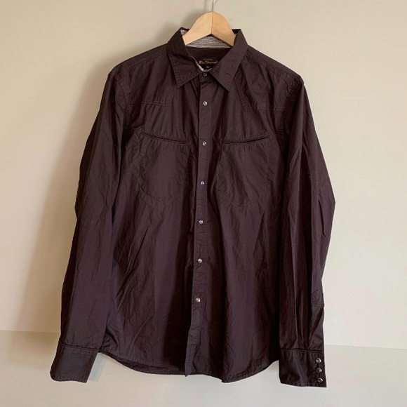 Ben Sherman Men’s, Brown Snap Button Down Long Sleeve Shirt, size XL - Picture 2 of 9